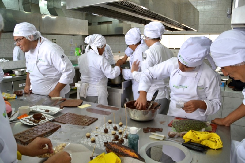 students making chocolate