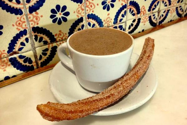 Mexican chocolate and churro at El Moro in Mexico. 