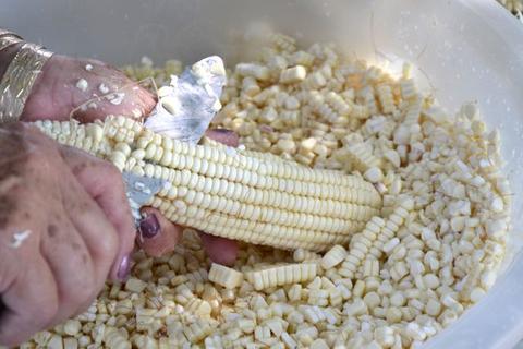 cutting the corn kernels from the cobb