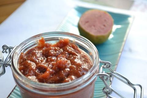 guava jam in a glass container