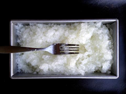fluffy ice in a container